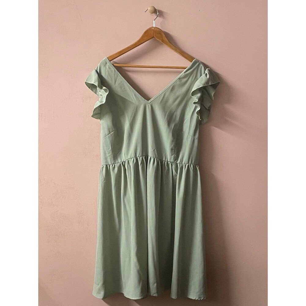 SHEIN Curve Sage Green Lacey Bow-Back Mini Dress Size 4XL GUC